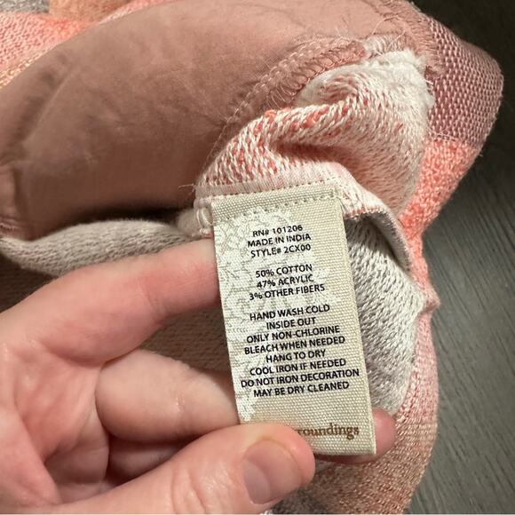 Soft Surroundings Pink, Peach & Gray Striped Zip Neck Tassel Sweater Size‎ M - Picture 7 of 9